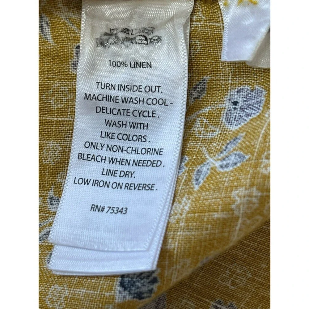 Rachel Zoe Golden Yellow Floral Button Shirt L100% Linen Boho Cottagecore NWOT